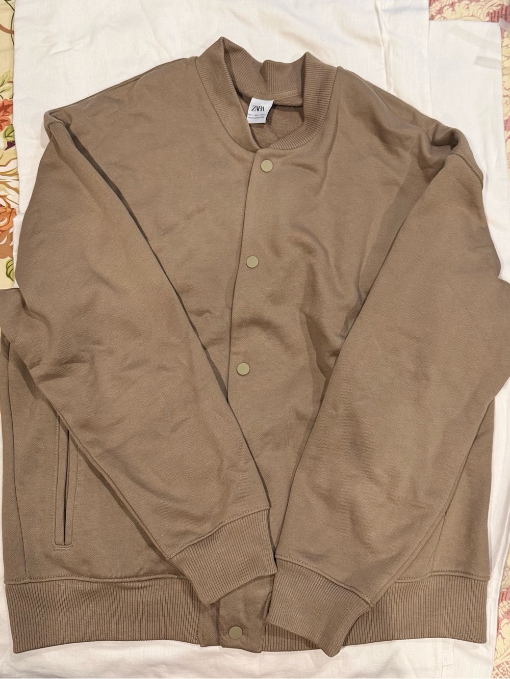 Zara Tan Bomber/Varsity Jacket men’s size large